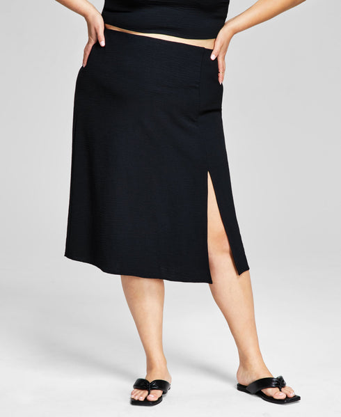 Now This Trendy Plus Size Side Slit Midi Skirt